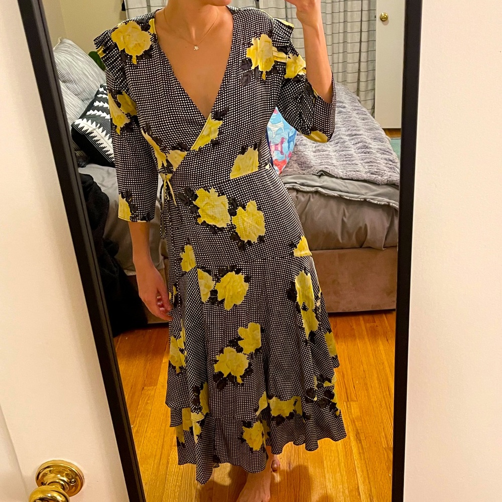 Ganni Floral Silk Wrap Dress